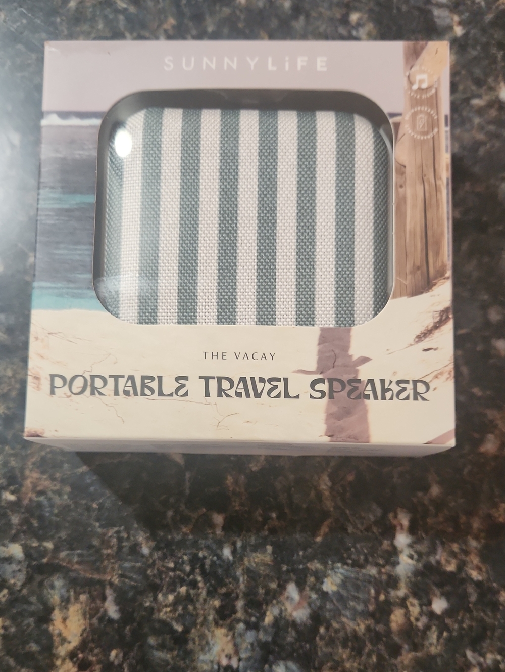Sunnylife Portable Travel Speaker - Green & White Stripes